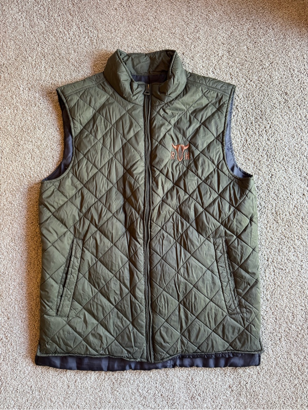Weatherproof Olive Quilted Zip Vest with Contrast Trim
